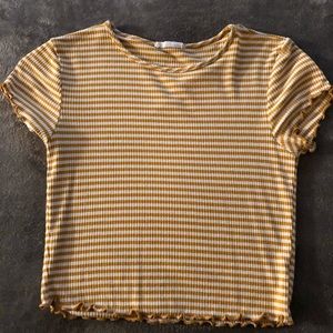 White and yellow striped crop top